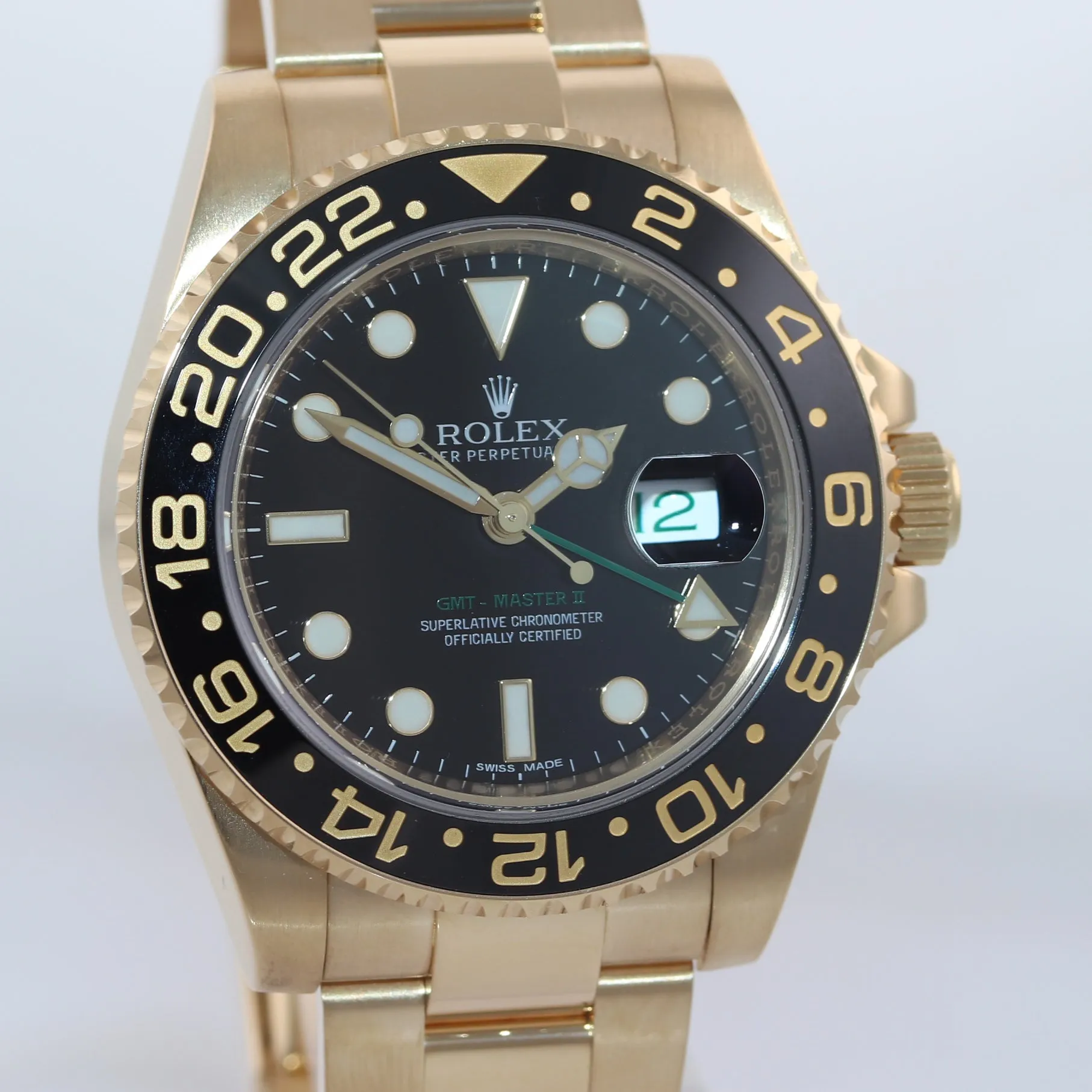 2012 PAPERS Rolex GMT-Master 2 Ceramic Black 116718 18k Yellow Gold 40mm Watch