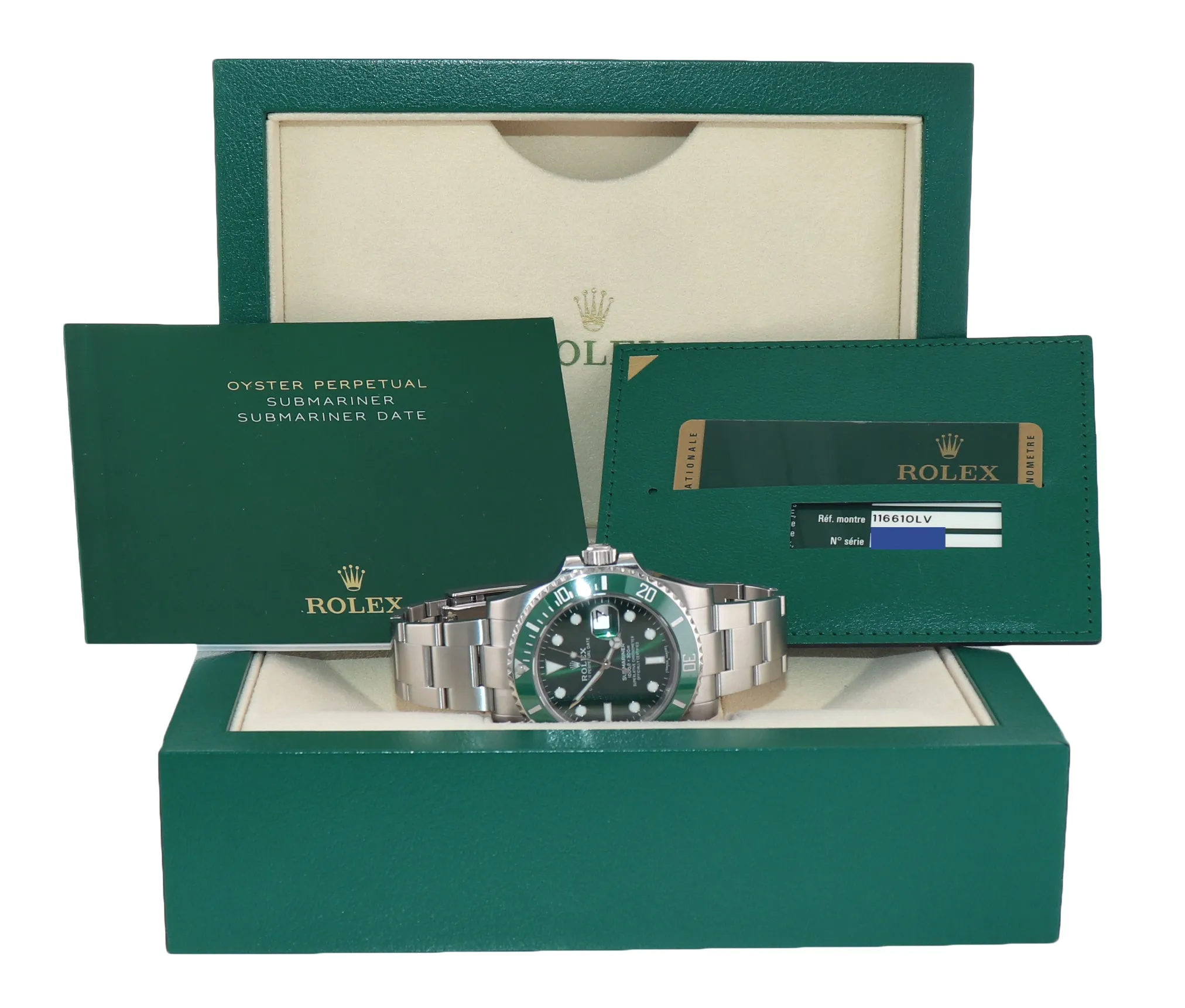 2014 PAPERS Rolex Submariner Hulk Green Dial Ceramic 116610LV Steel Watch Box
