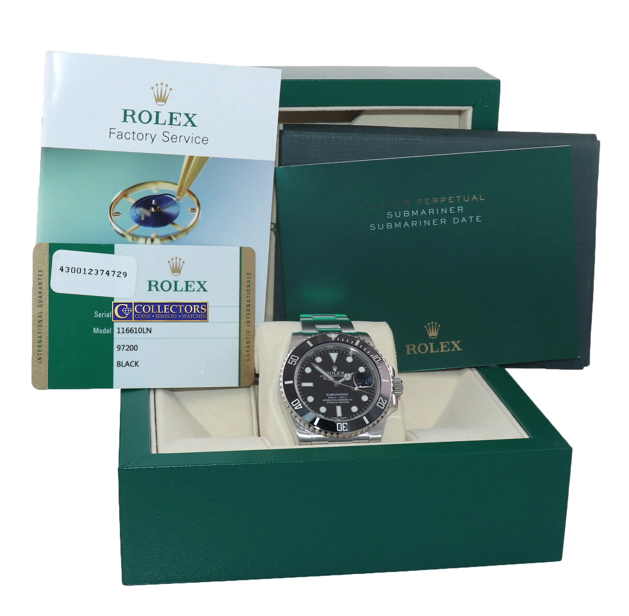 2016 PAPERS Mint Rolex Submariner Date 116610 Steel Black Dive Ceramic Watch Box