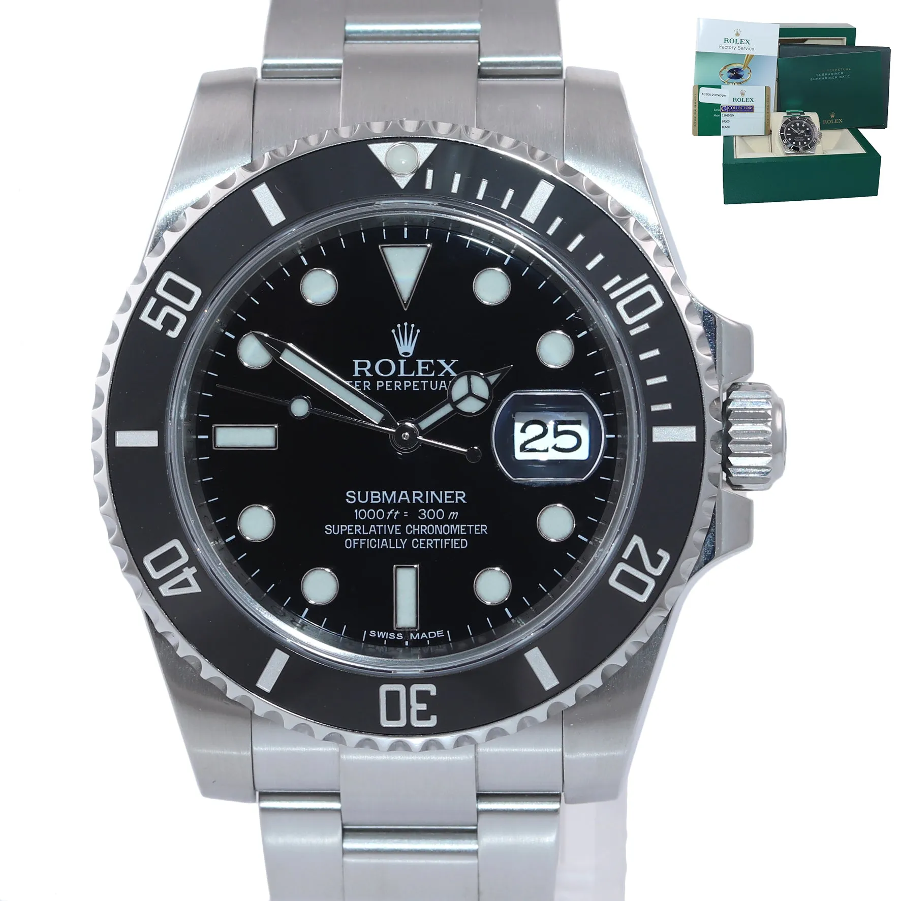 2016 PAPERS Mint Rolex Submariner Date 116610 Steel Black Dive Ceramic Watch Box