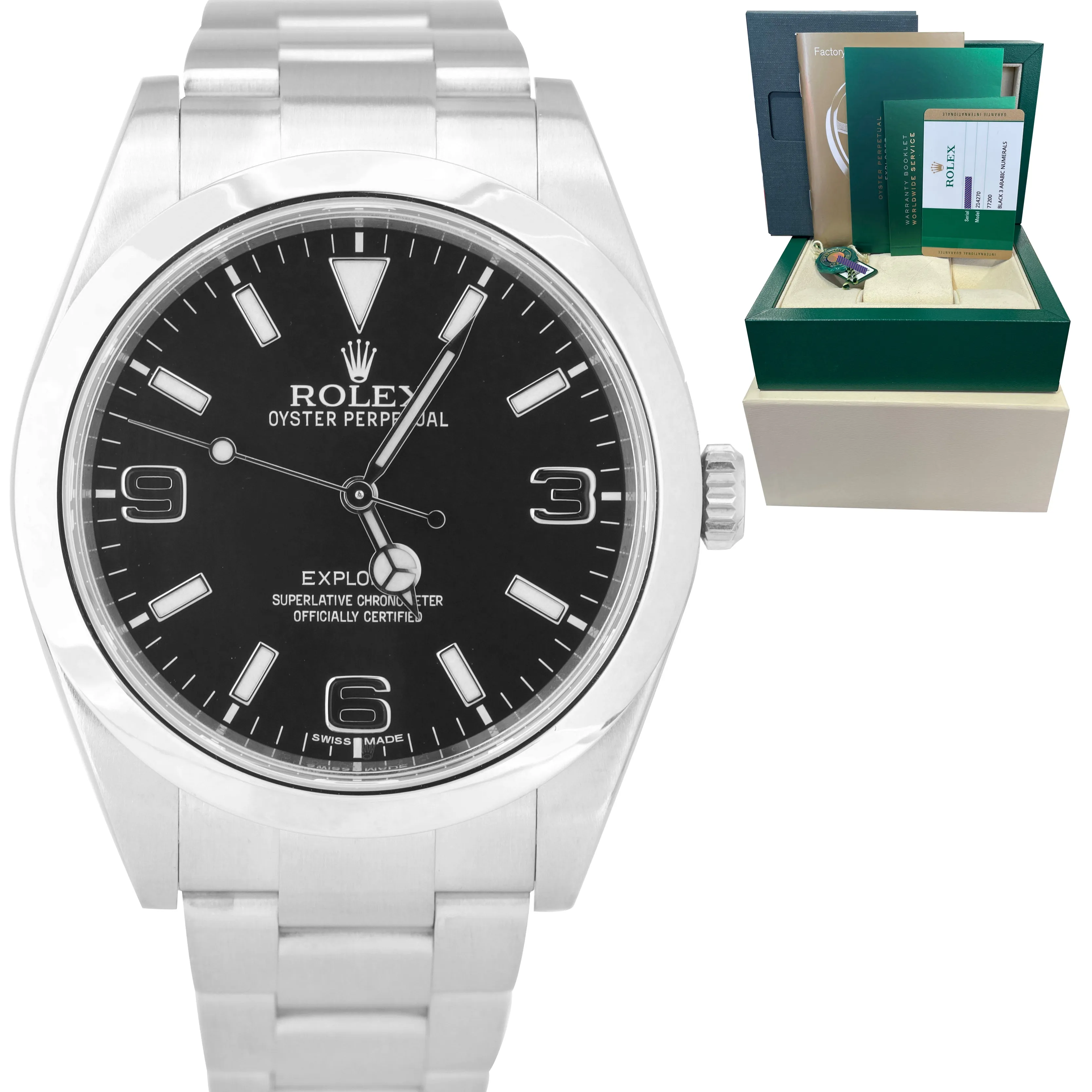 2016 Rolex Explorer I Black 39mm Stainless Steel Swiss Oyster Watch 214270 B P