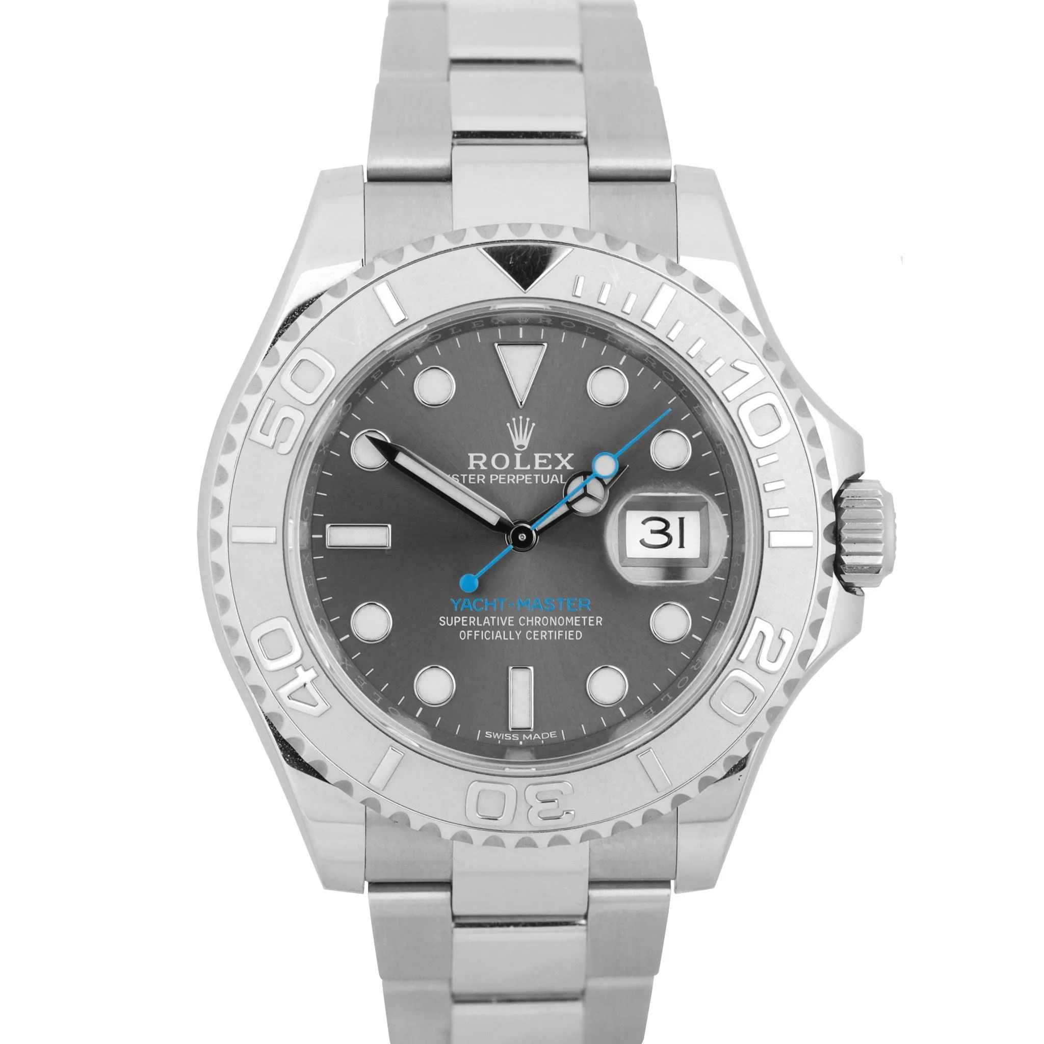 2016 Rolex Yacht-Master Rhodium 116622 Stainless Platinum Blue 40mm Swiss Watch