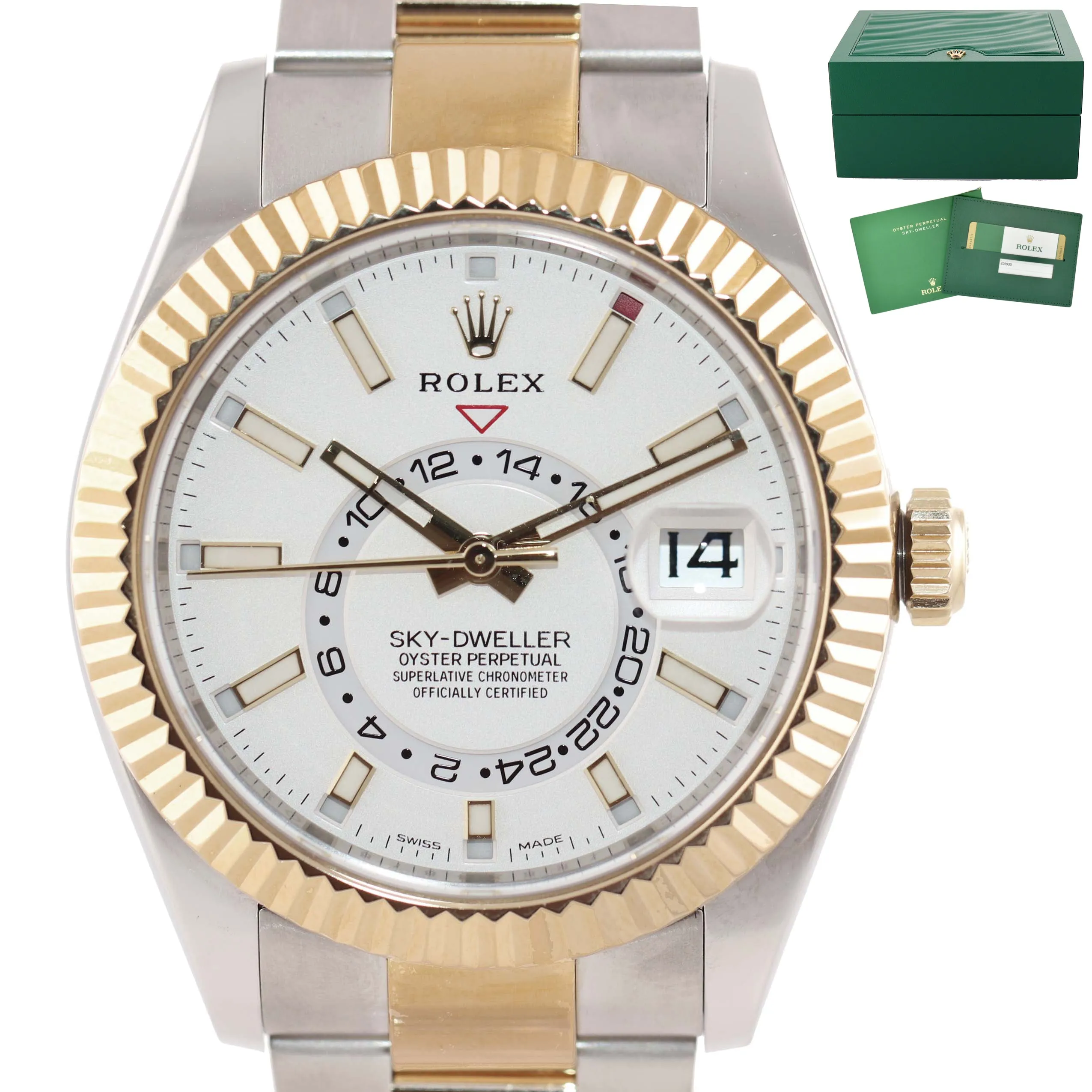 2018 PAPERS Rolex Sky-Dweller 326933 White 18K Two Tone Gold Steel 42mm Watch