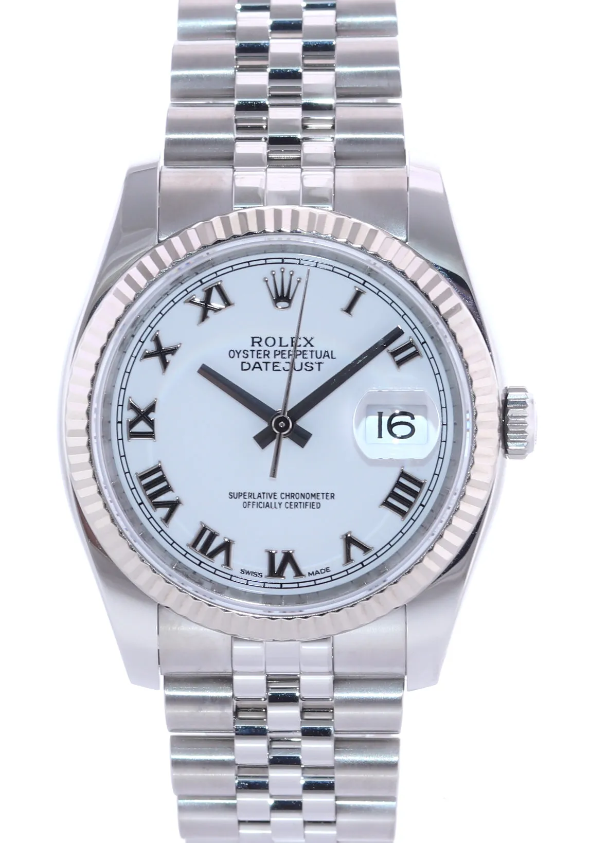 2019 PAPERS Rolex DateJust White Stick 116234 36mm Jubilee Steel Fluted Watch Box