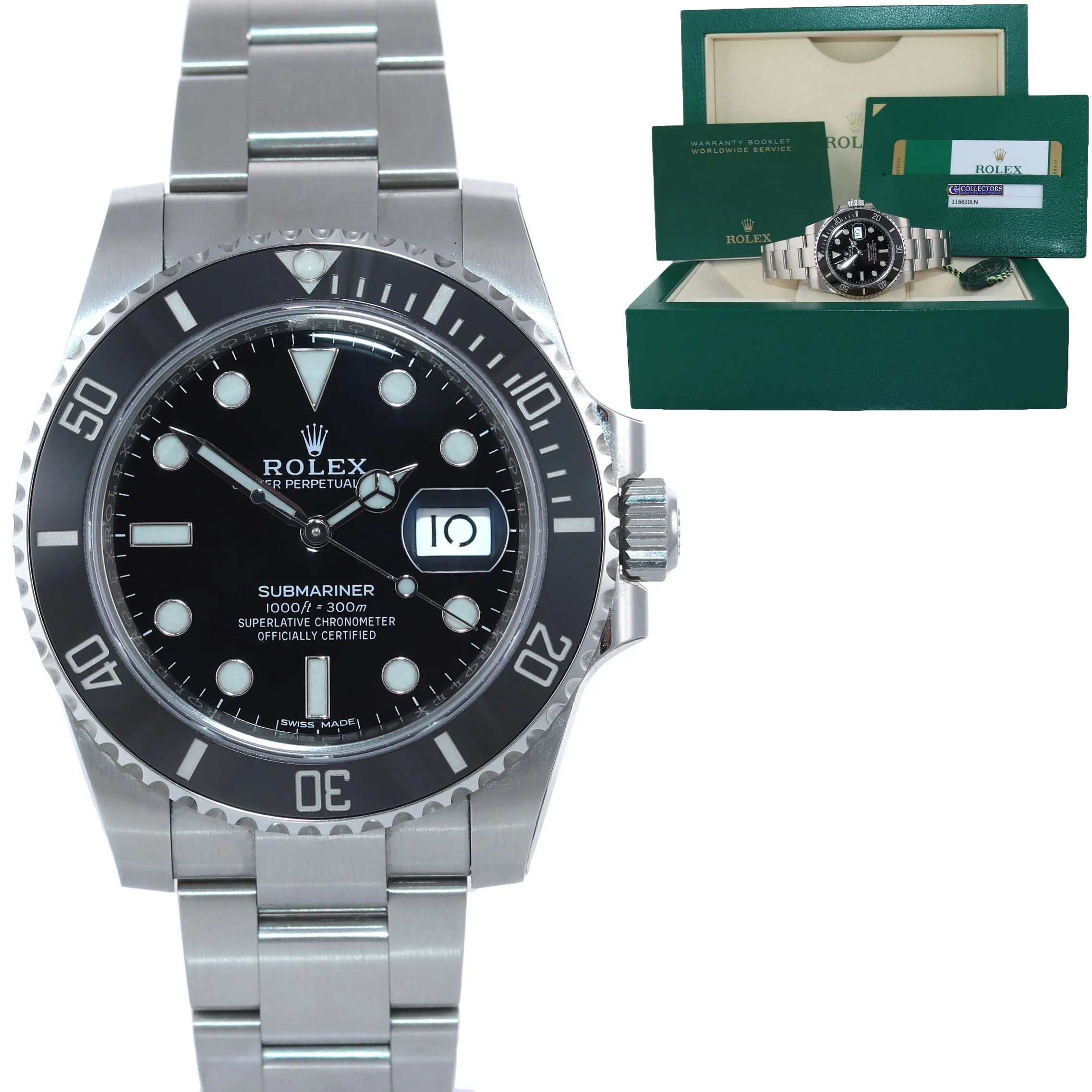 2020 NEW PAPERS Rolex Submariner Date 116610 Steel Black Ceramic Bezel Watch Box