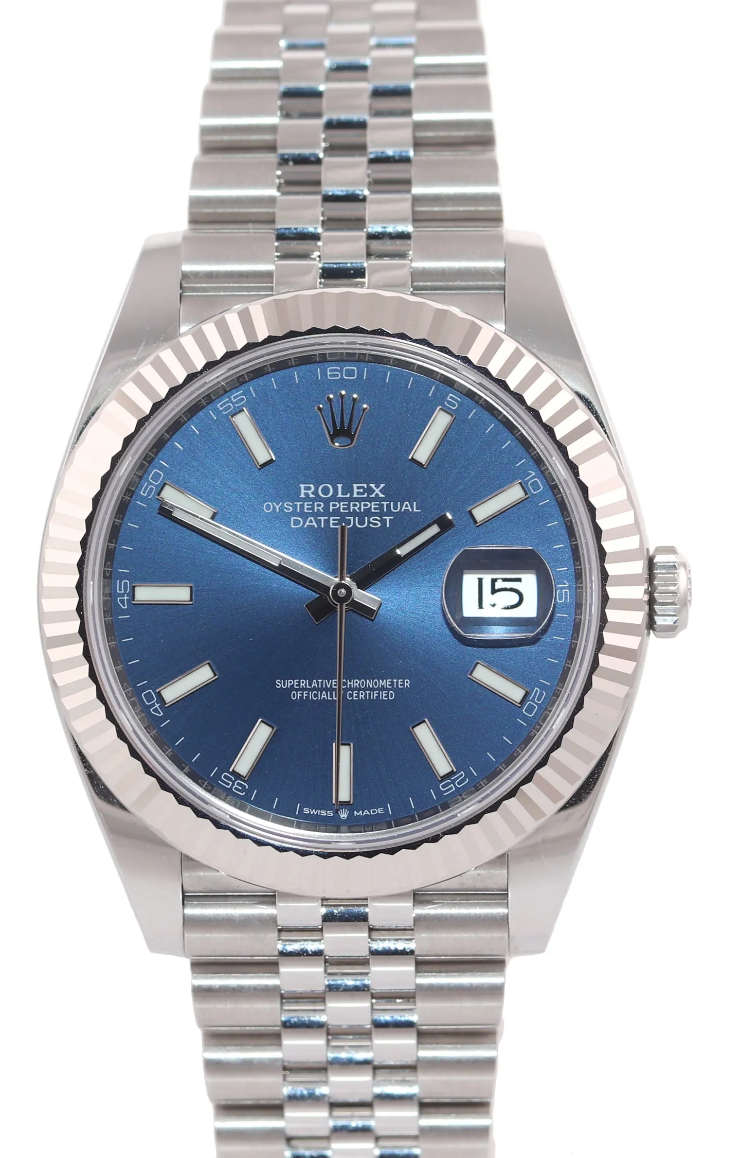 2021 BRAND NEW PAPERS Rolex DateJust 41 Blue Super Jubilee Fluted 126334 Watch