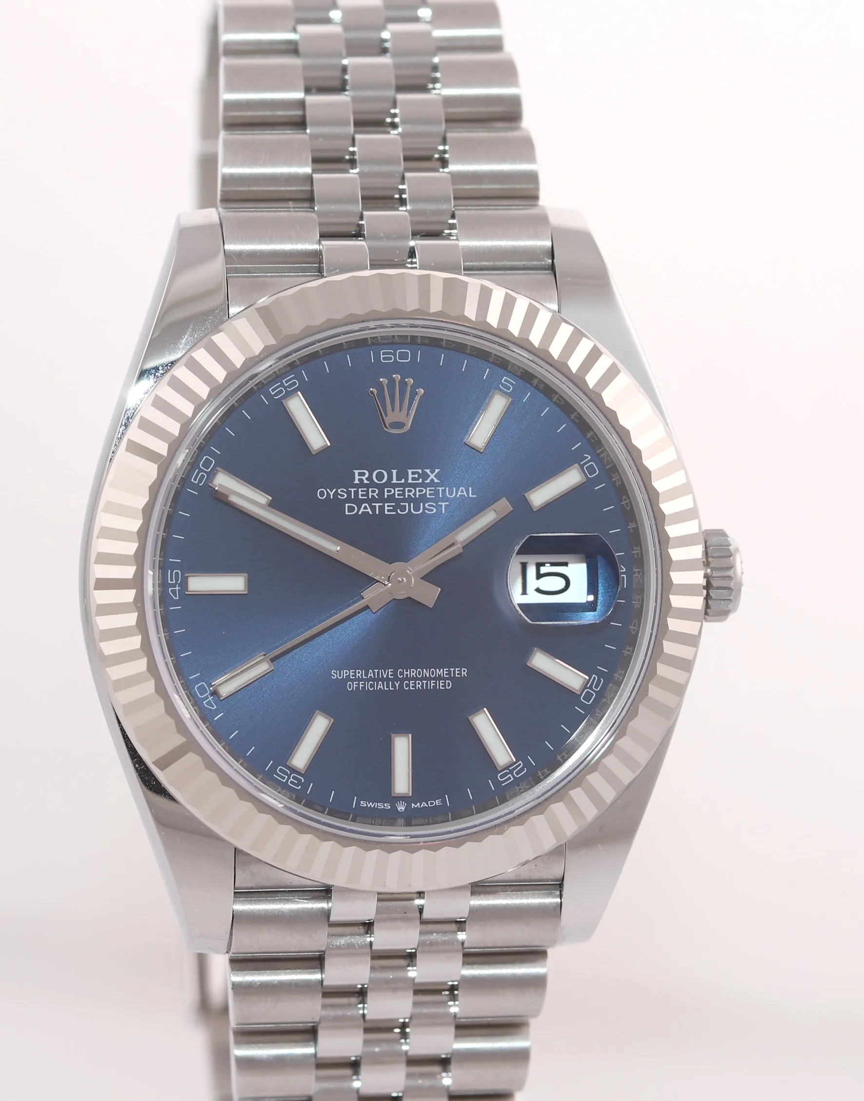 2021 BRAND NEW PAPERS Rolex DateJust 41 Blue Super Jubilee Fluted 126334 Watch