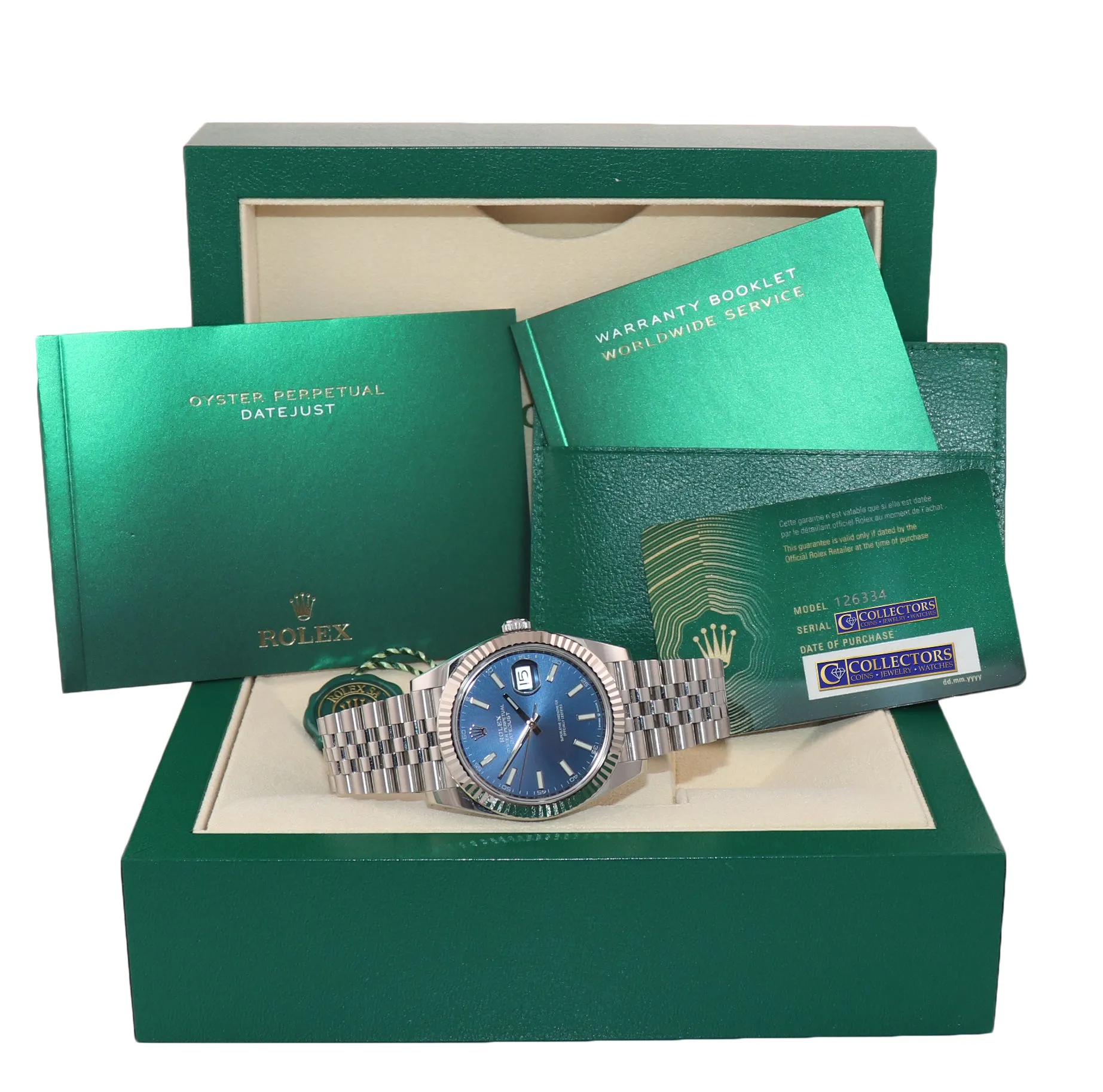 2021 BRAND NEW PAPERS Rolex DateJust 41 Blue Super Jubilee Fluted 126334 Watch