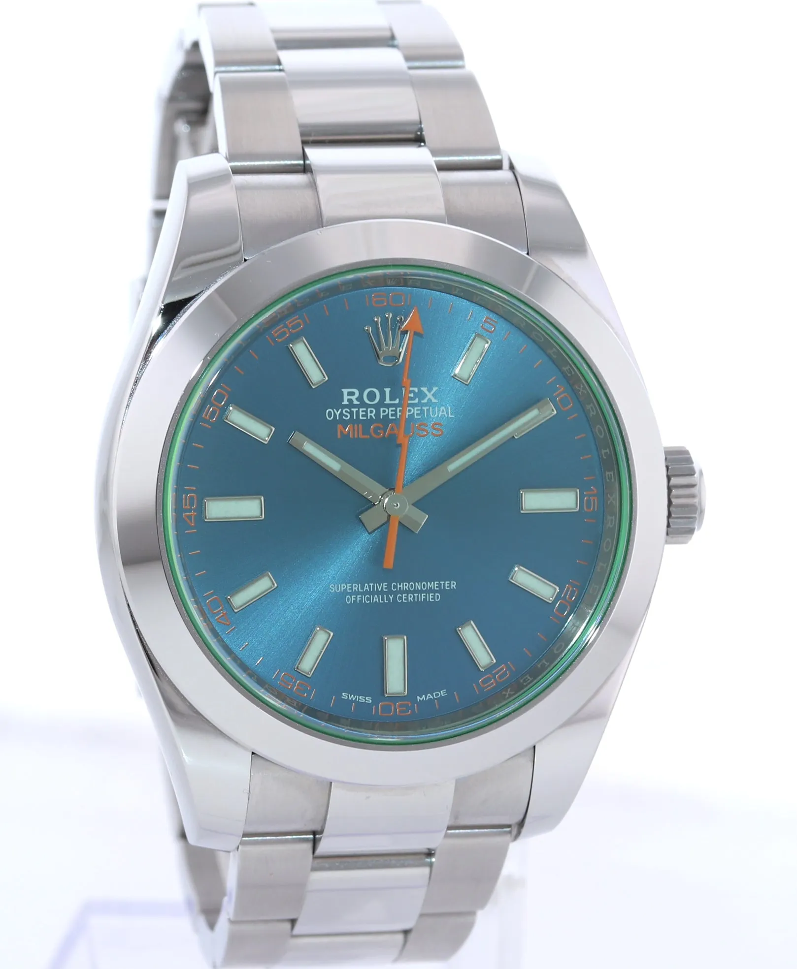 2021 New Papers Rolex Milgauss Blue Anniversary Green 116400GV Steel Watch Box
