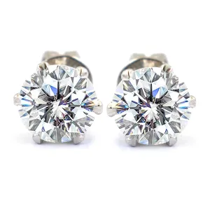 2.20 Ct Beautiful Off White Diamond Stud Earrings With Accents in 925 Silver! Great Shine & Elegant Look! Gift For Birthday/Anniversary!