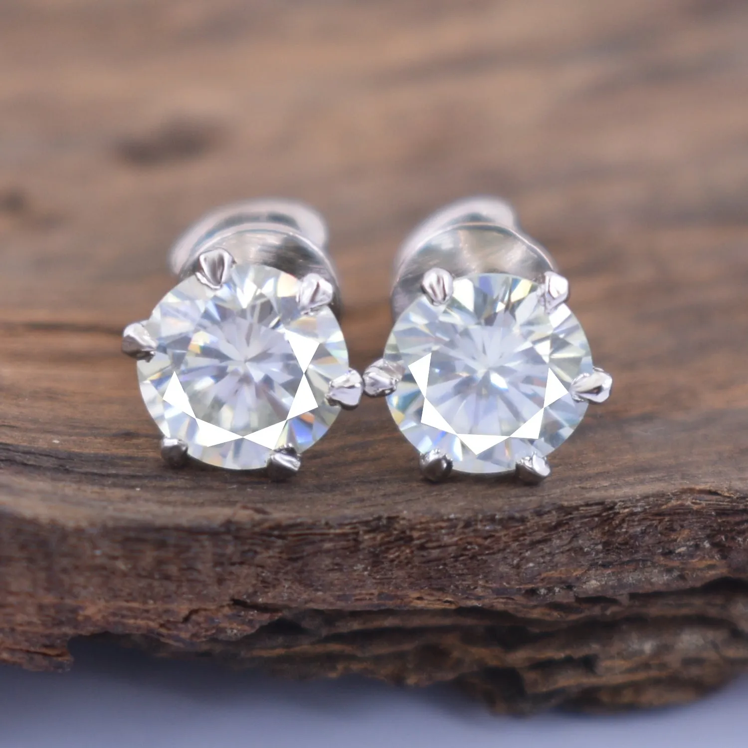 2.20 Ct Beautiful Off White Diamond Stud Earrings With Accents in 925 Silver! Great Shine & Elegant Look! Gift For Birthday/Anniversary!