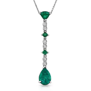 2.20ct Emerald Gem and  Diamond Dangling Pendant Necklace, 18K White Gold
