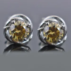 2.40 Ct Amazing Champagne Diamond Solitaire Studs in 925 Sterling Silver, Ideal Gift Wedding, Anniversary