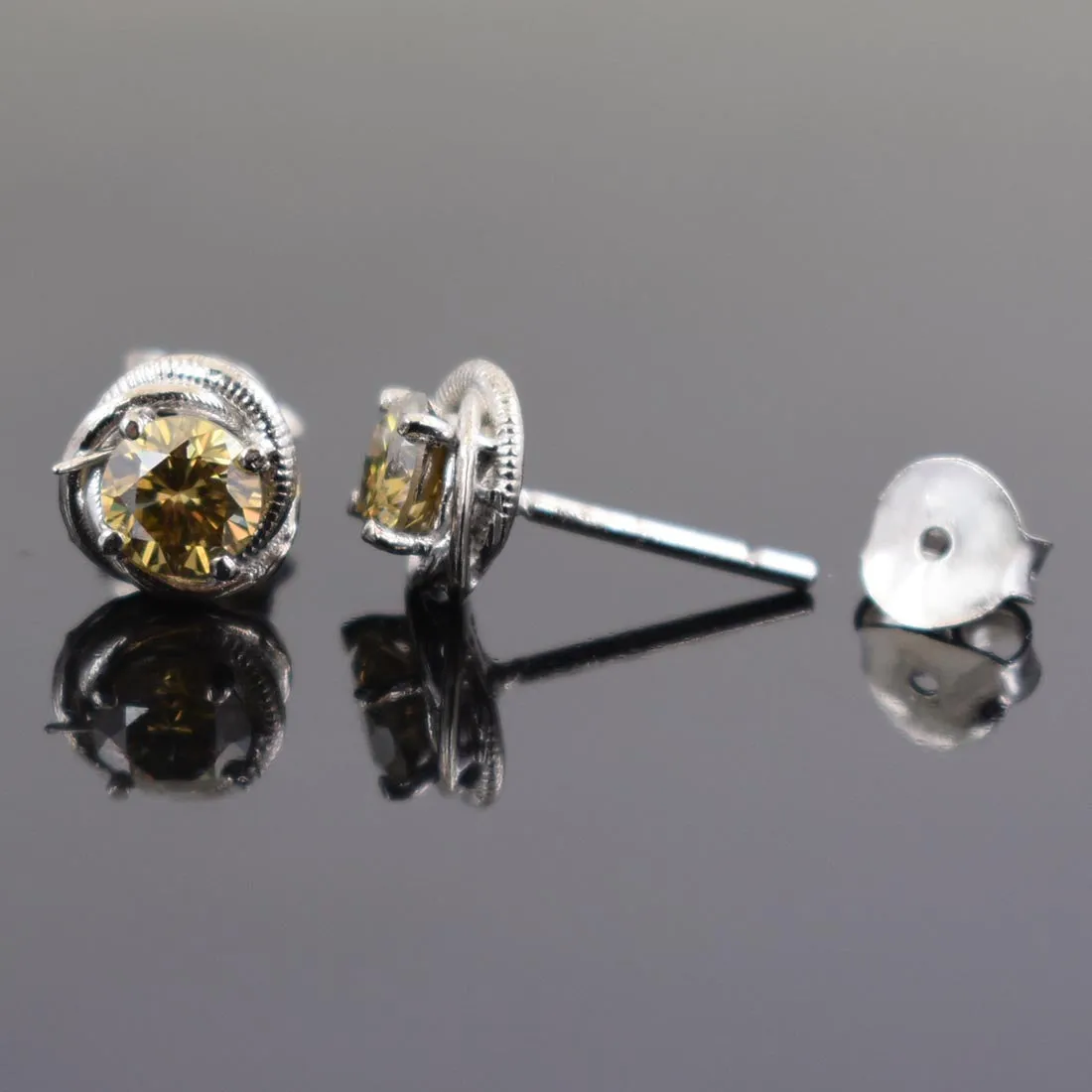 2.40 Ct Amazing Champagne Diamond Solitaire Studs in 925 Sterling Silver, Ideal Gift Wedding, Anniversary