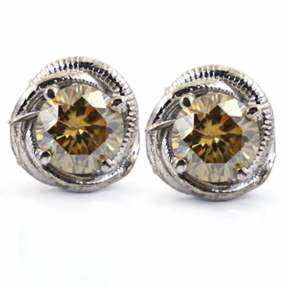 2.40 Ct Amazing Champagne Diamond Solitaire Studs in 925 Sterling Silver, Ideal Gift Wedding, Anniversary