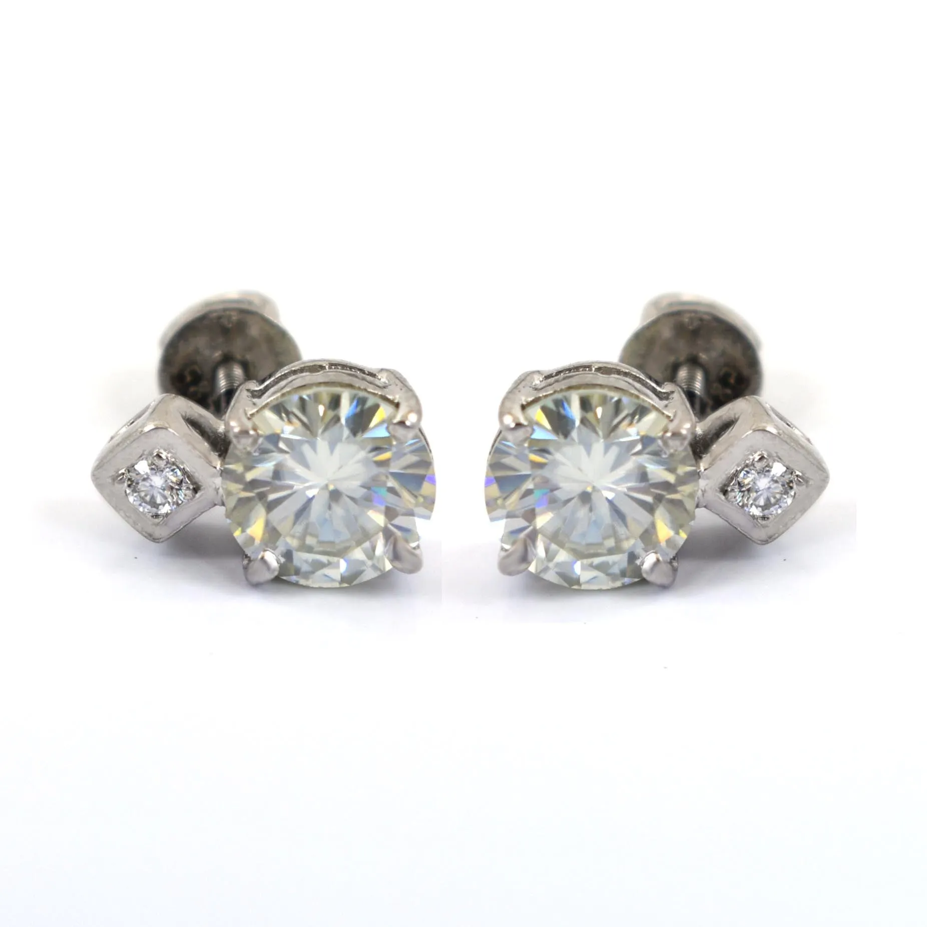 2.50 Carat Stunning Off White Diamond Solitaire Stud Earrings in 925 Silver with Accents in White Finish! Great Sparkle and Excellent Cut! Certified Diamonds, Gift For Birthday/Anniversary
