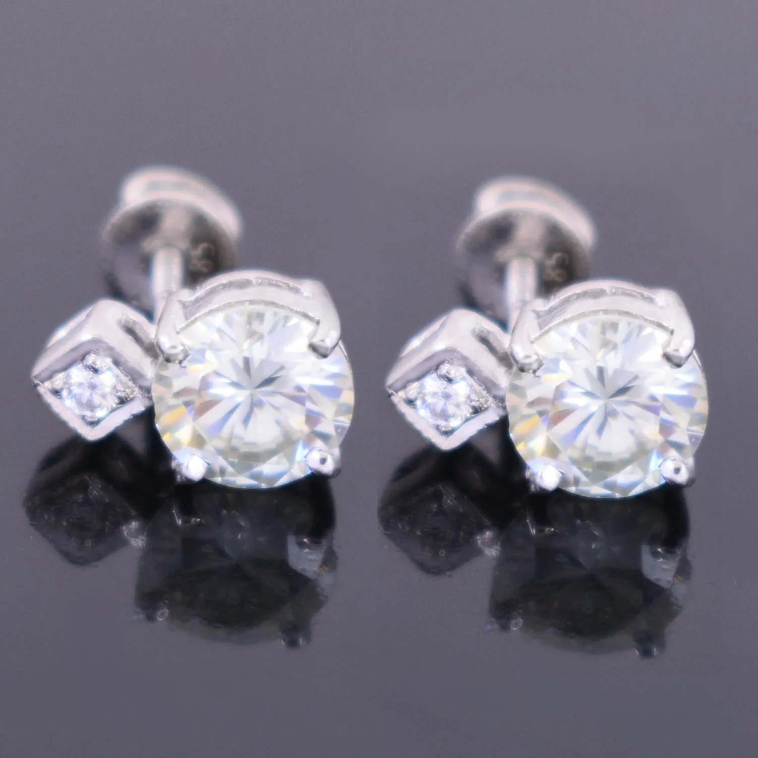 2.50 Carat Stunning Off White Diamond Solitaire Stud Earrings in 925 Silver with Accents in White Finish! Great Sparkle and Excellent Cut! Certified Diamonds, Gift For Birthday/Anniversary