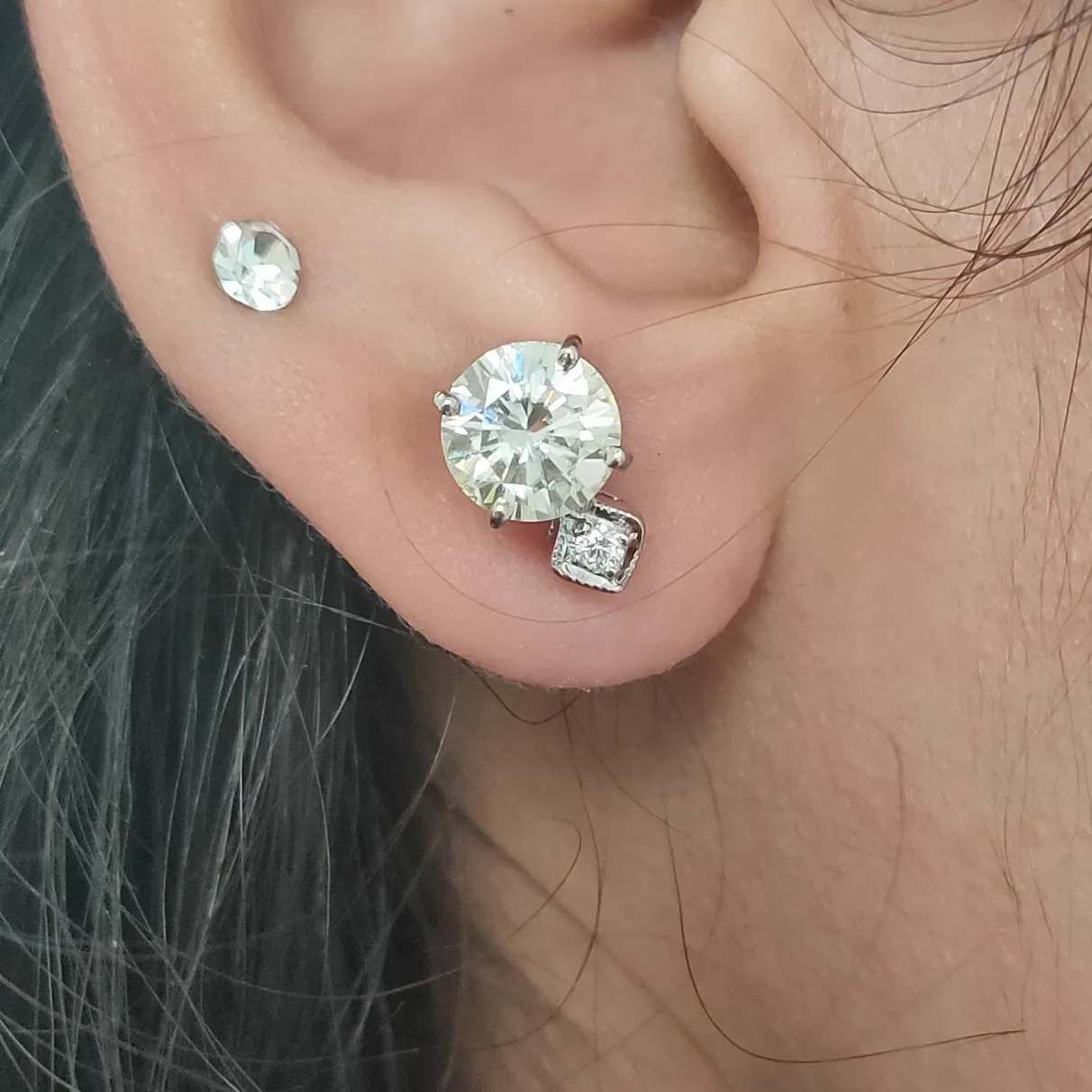 2.50 Carat Stunning Off White Diamond Solitaire Stud Earrings in 925 Silver with Accents in White Finish! Great Sparkle and Excellent Cut! Certified Diamonds, Gift For Birthday/Anniversary
