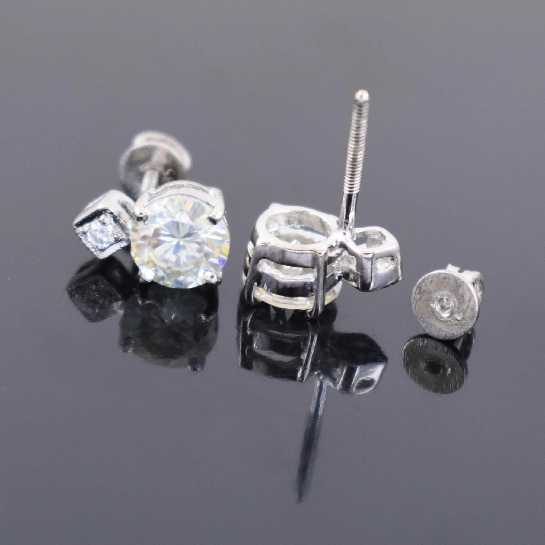 2.50 Carat Stunning Off White Diamond Solitaire Stud Earrings in 925 Silver with Accents in White Finish! Great Sparkle and Excellent Cut! Certified Diamonds, Gift For Birthday/Anniversary