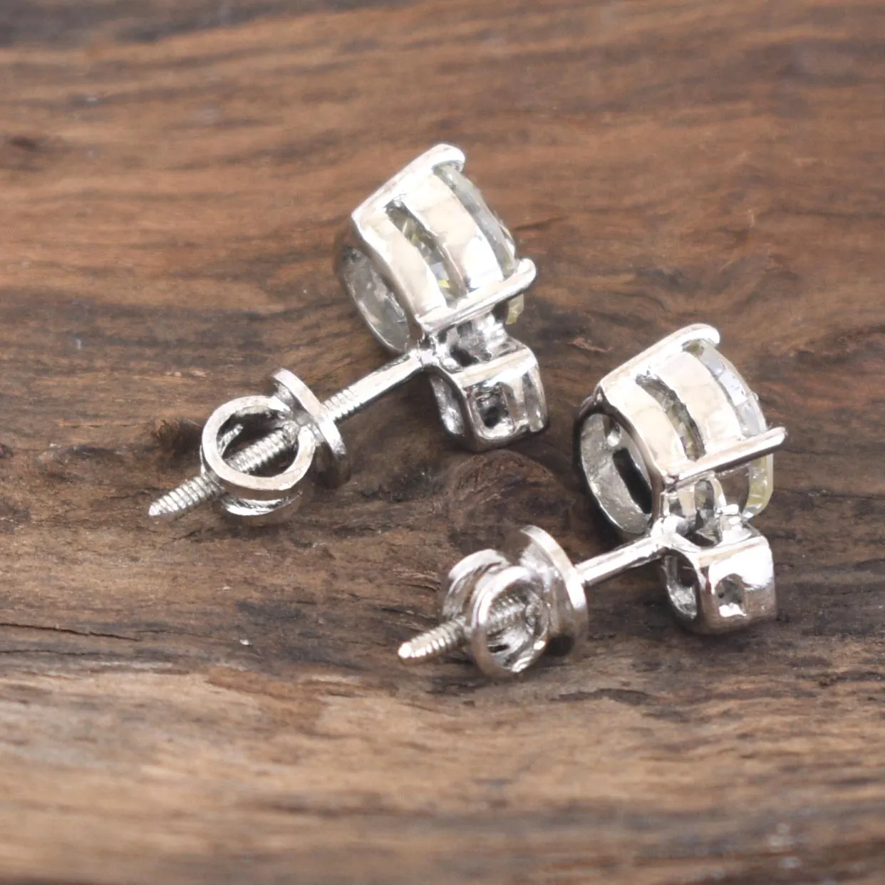 2.50 Carat Stunning Off White Diamond Solitaire Stud Earrings in 925 Silver with Accents in White Finish! Great Sparkle and Excellent Cut! Certified Diamonds, Gift For Birthday/Anniversary