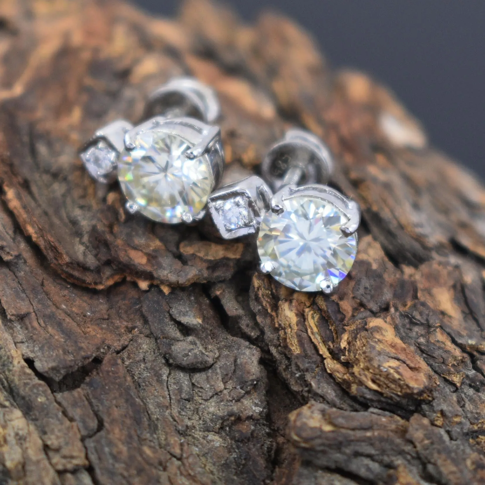 2.50 Carat Stunning Off White Diamond Solitaire Stud Earrings in 925 Silver with Accents in White Finish! Great Sparkle and Excellent Cut! Certified Diamonds, Gift For Birthday/Anniversary