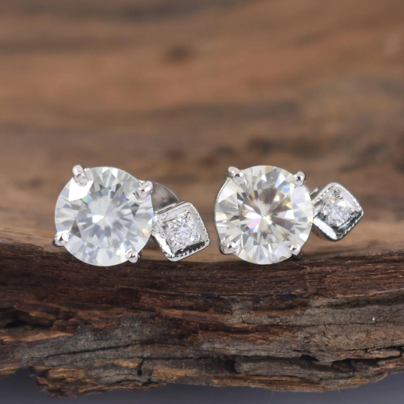 2.50 Carat Stunning Off White Diamond Solitaire Stud Earrings in 925 Silver with Accents in White Finish! Great Sparkle and Excellent Cut! Certified Diamonds, Gift For Birthday/Anniversary