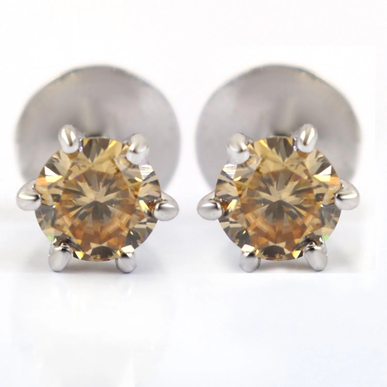 2.50 Ct Champagne Diamond Solitaire Studs in 925 Silver with Prong Settings, Great Shine & Luster! Ideal Gift for Girlfriend, Wife! Certified Diamond!