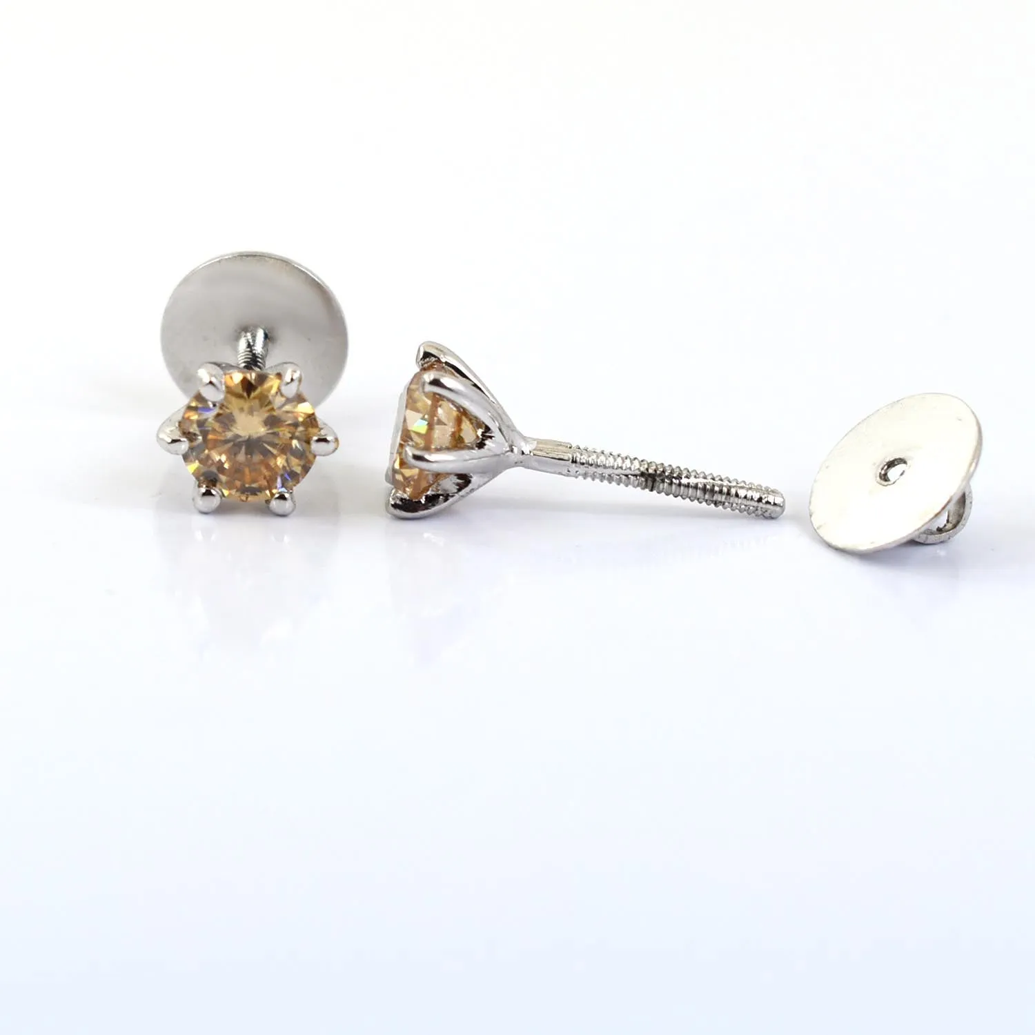 2.50 Ct Champagne Diamond Solitaire Studs in 925 Silver with Prong Settings, Great Shine & Luster! Ideal Gift for Girlfriend, Wife! Certified Diamond!