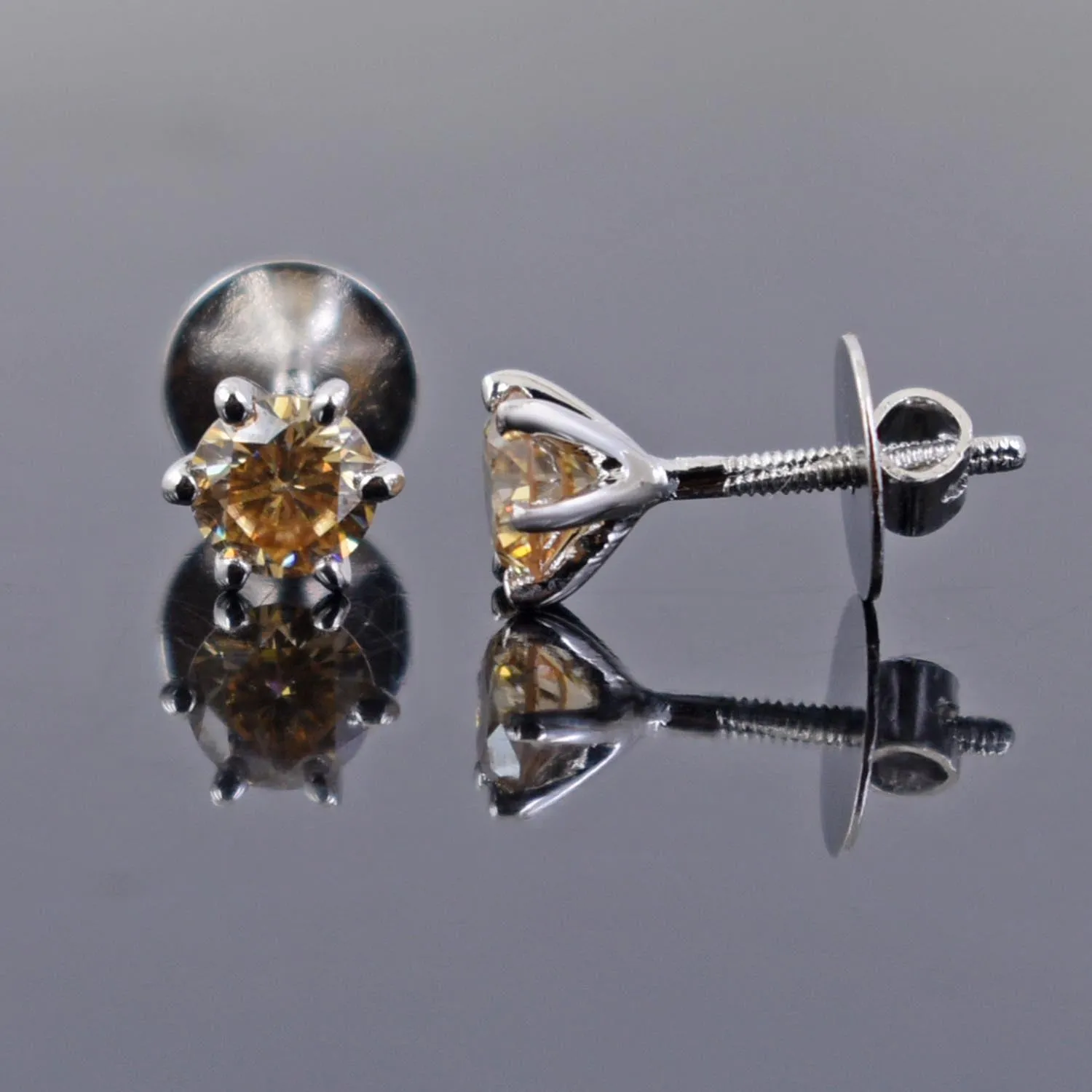 2.50 Ct Champagne Diamond Solitaire Studs in 925 Silver with Prong Settings, Great Shine & Luster! Ideal Gift for Girlfriend, Wife! Certified Diamond!