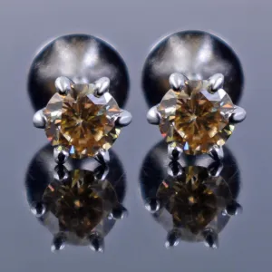 2.50 Ct Champagne Diamond Solitaire Studs in 925 Silver with Prong Settings, Great Shine & Luster! Ideal Gift for Girlfriend, Wife! Certified Diamond!
