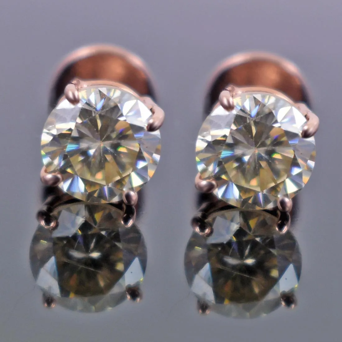 2.50 Ct Round Cut Off-White Diamond Solitaire Studs-Great Sparkle & Shine!