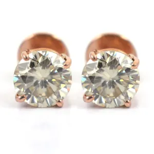 2.50 Ct Round Cut Off-White Diamond Solitaire Studs-Great Sparkle & Shine!