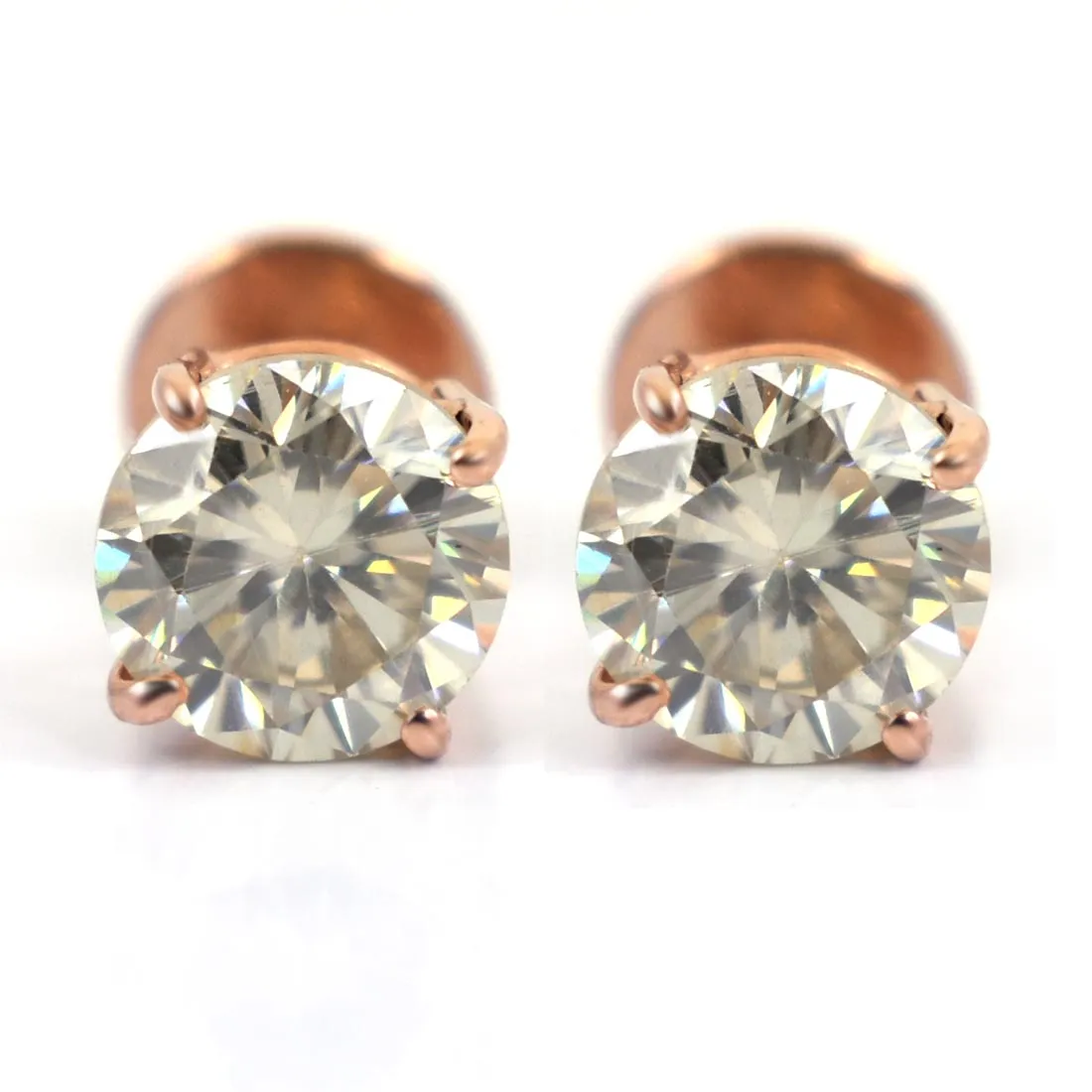 2.50 Ct Round Cut Off-White Diamond Solitaire Studs-Great Sparkle & Shine!