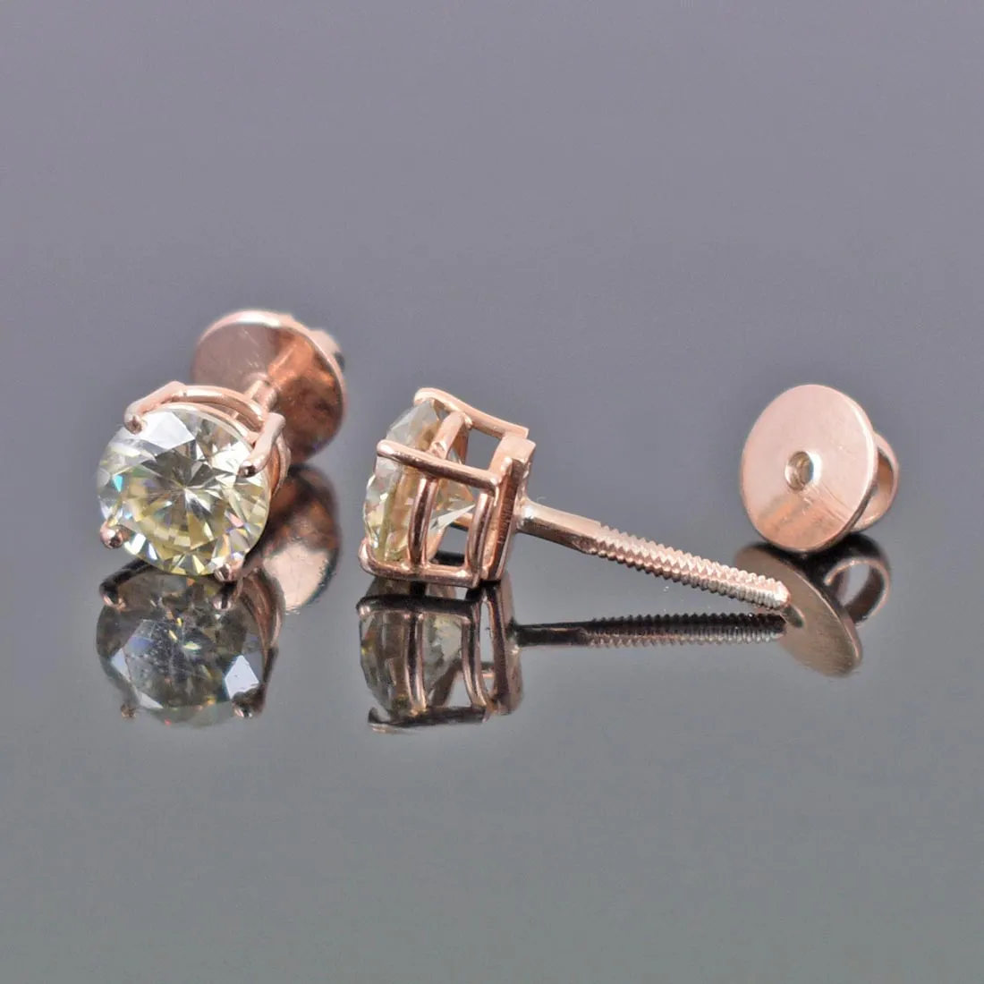 2.50 Ct Round Cut Off-White Diamond Solitaire Studs-Great Sparkle & Shine!