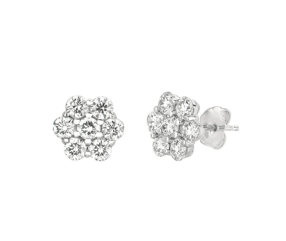 2.80 Carat Natural Diamond Flower Earrings G SI 14K White Gold