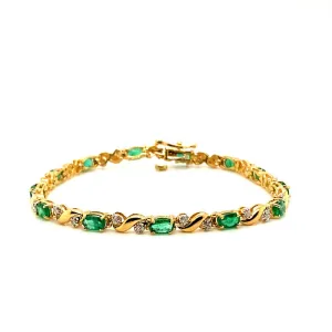 2.82 Carat Natural Diamond & Emerald Bracelet G-H SI 14K Yellow Gold 7''