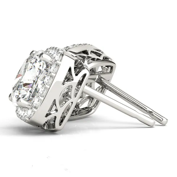2.83 ct wt Halo Cushion Cut Platinum Basket Moissanite Stud Earrings