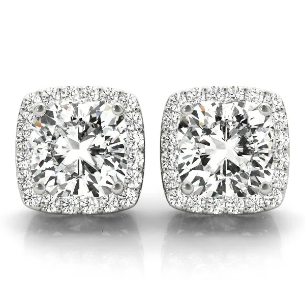 2.83 ct wt Halo Cushion Cut Platinum Basket Moissanite Stud Earrings