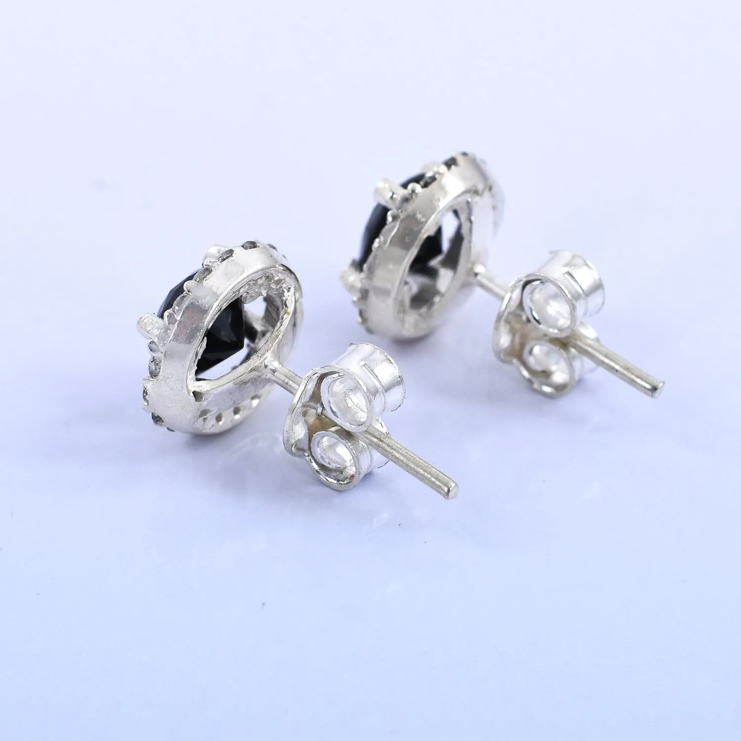 2ct each Round Cut Black Diamond Studs with Black Diamond Accents Unisex, Ideal Gift For Wife, Girlfriend