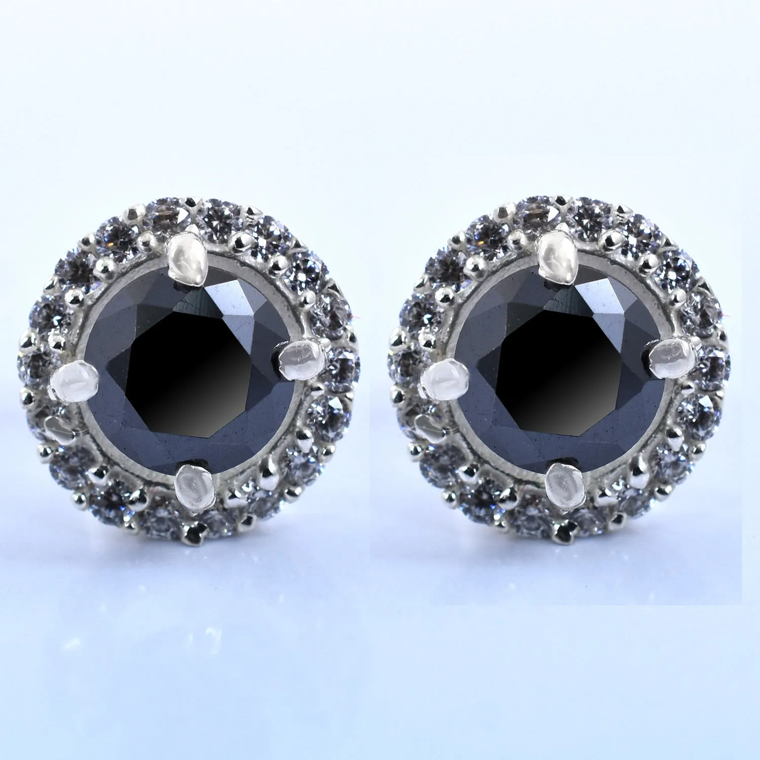 2ct each Round Cut Black Diamond Studs with Black Diamond Accents Unisex, Ideal Gift For Wife, Girlfriend