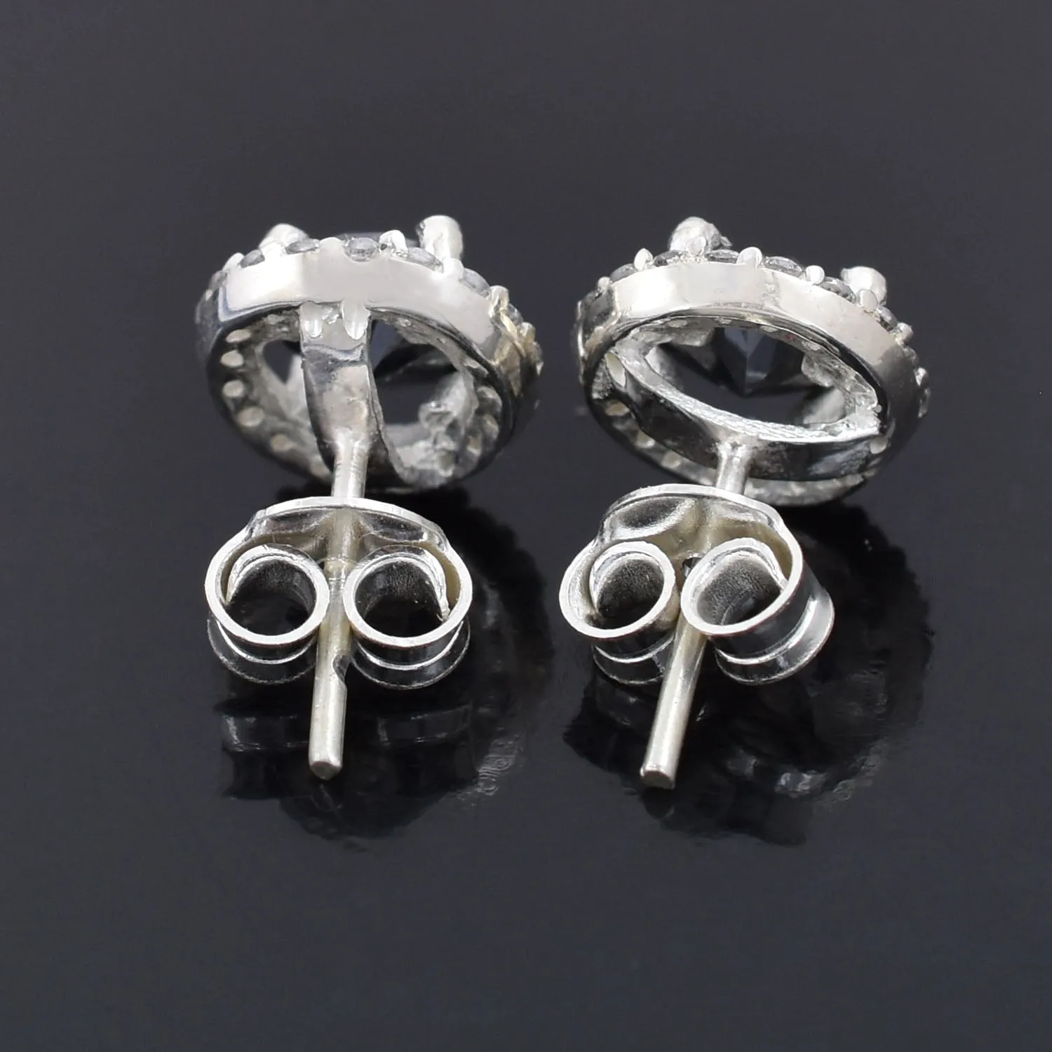 2ct each Round Cut Black Diamond Studs with Black Diamond Accents Unisex, Ideal Gift For Wife, Girlfriend