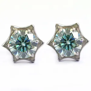 3 Ct Amazing Blue Diamond Solitaire Star Design Studs, 100% Certified, Great Brilliance !