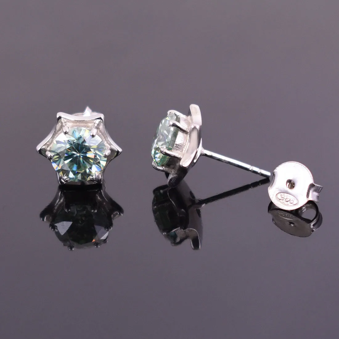 3 Ct Amazing Blue Diamond Solitaire Star Design Studs, 100% Certified, Great Brilliance !