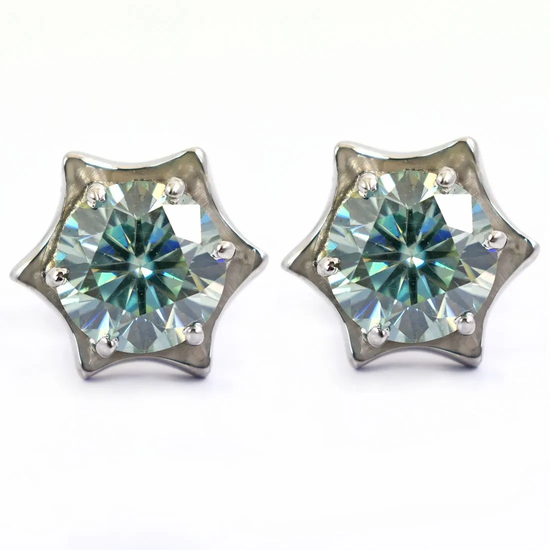 3 Ct Amazing Blue Diamond Solitaire Star Design Studs, 100% Certified, Great Brilliance !