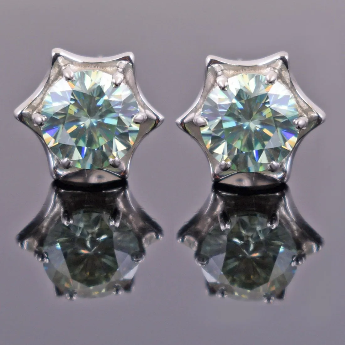 3 Ct Amazing Blue Diamond Solitaire Star Design Studs, 100% Certified, Great Brilliance !