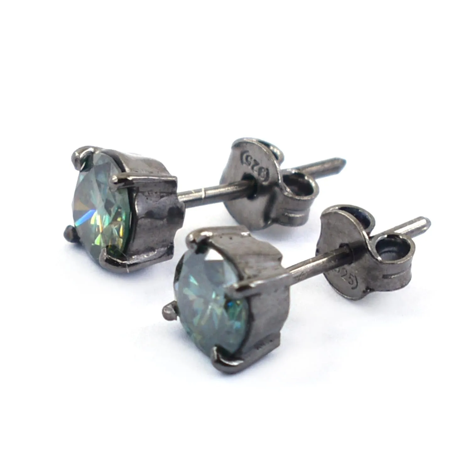 3 Ct Certified Blue Diamond Stud Earrings in 925 Silver with Black Gold Finish! Great Shine & Luster! Gift For Birthday!