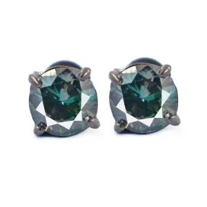 3 Ct Certified Blue Diamond Stud Earrings in 925 Silver with Black Gold Finish! Great Shine & Luster! Gift For Birthday!