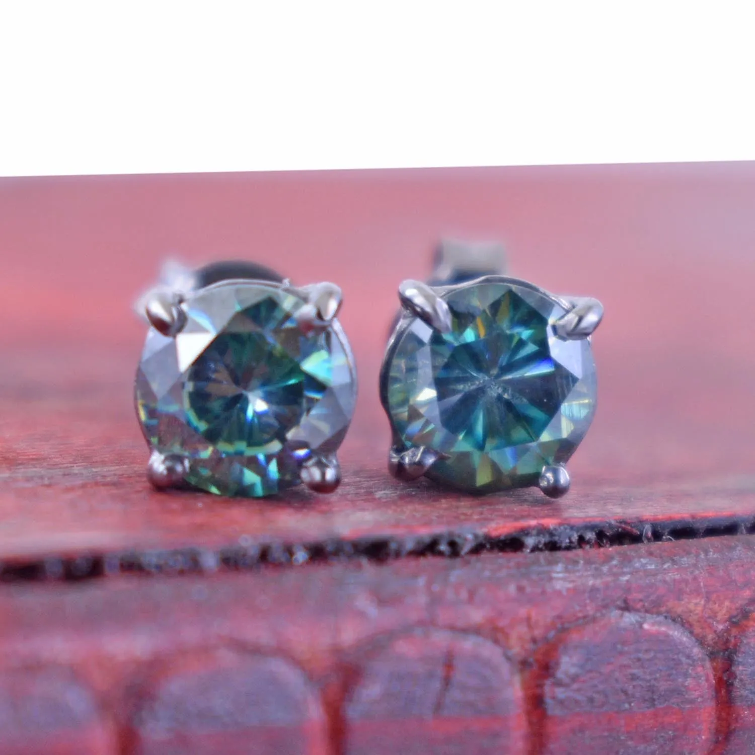 3 Ct Certified Blue Diamond Stud Earrings in 925 Silver with Black Gold Finish! Great Shine & Luster! Gift For Birthday!