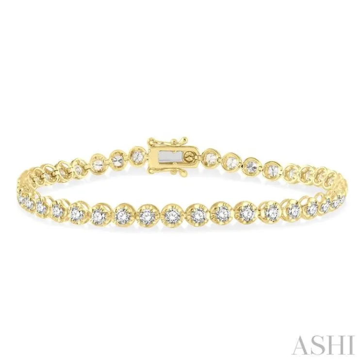 3 ctw Round Cut Diamond Illusion Tennis Bracelet in 10K Yellow Gold
