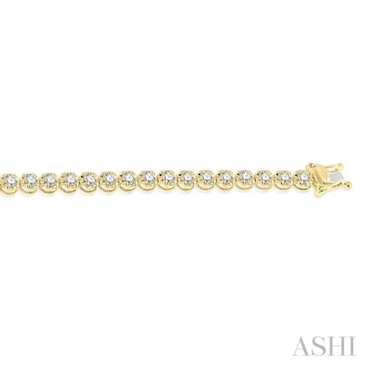 3 ctw Round Cut Diamond Illusion Tennis Bracelet in 10K Yellow Gold